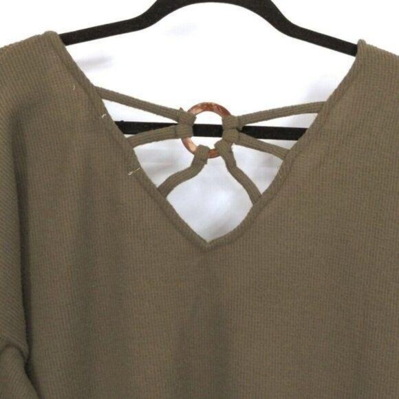 Liberty Love Ribbed Knit Shirt Womens XL Green Earthy Strappy Back Stretchy - Picture 3 of 9